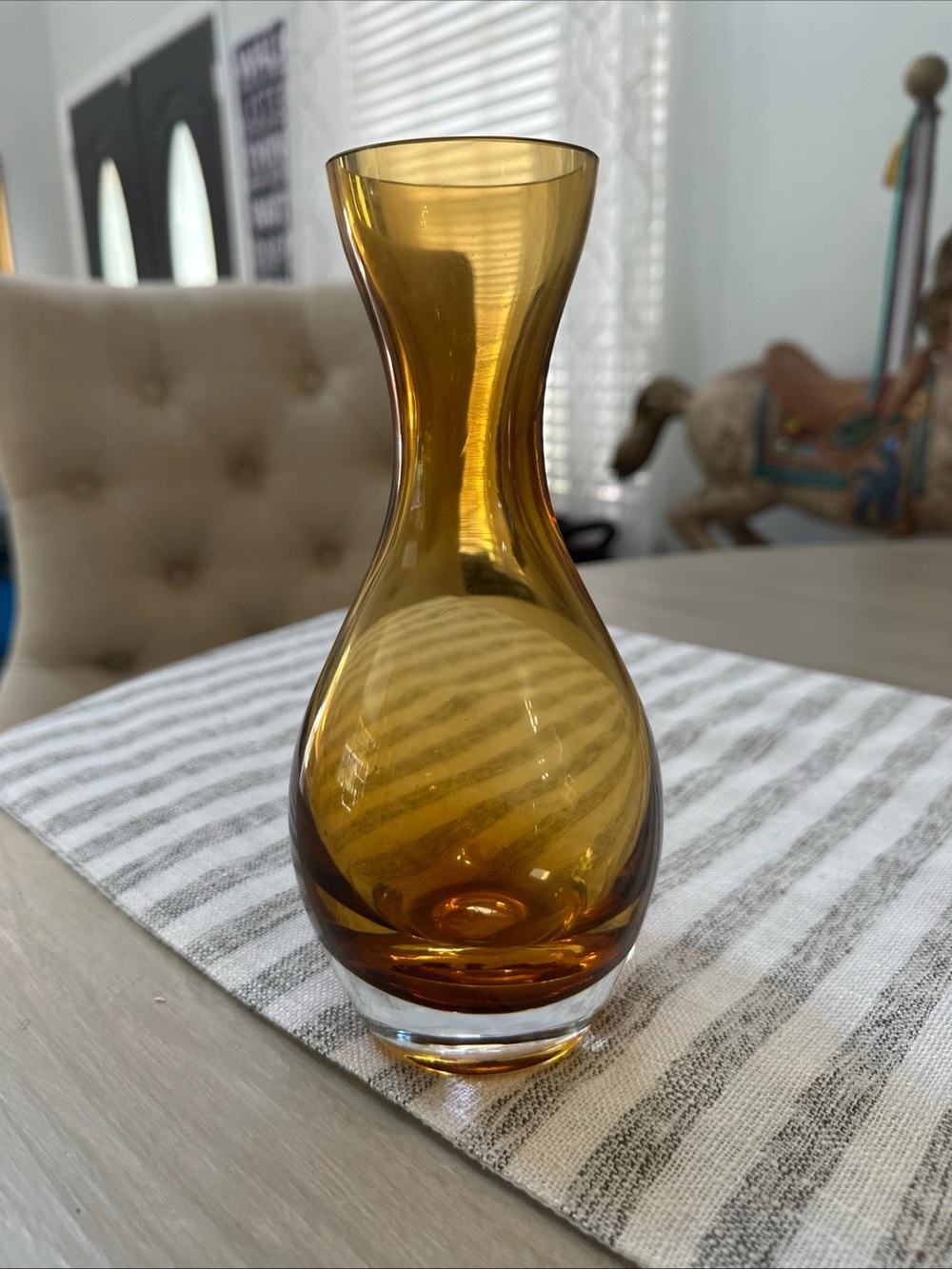 CRATE & BARREL Topaz Diva Vase 8” Poland Amber Glass MCM Modern